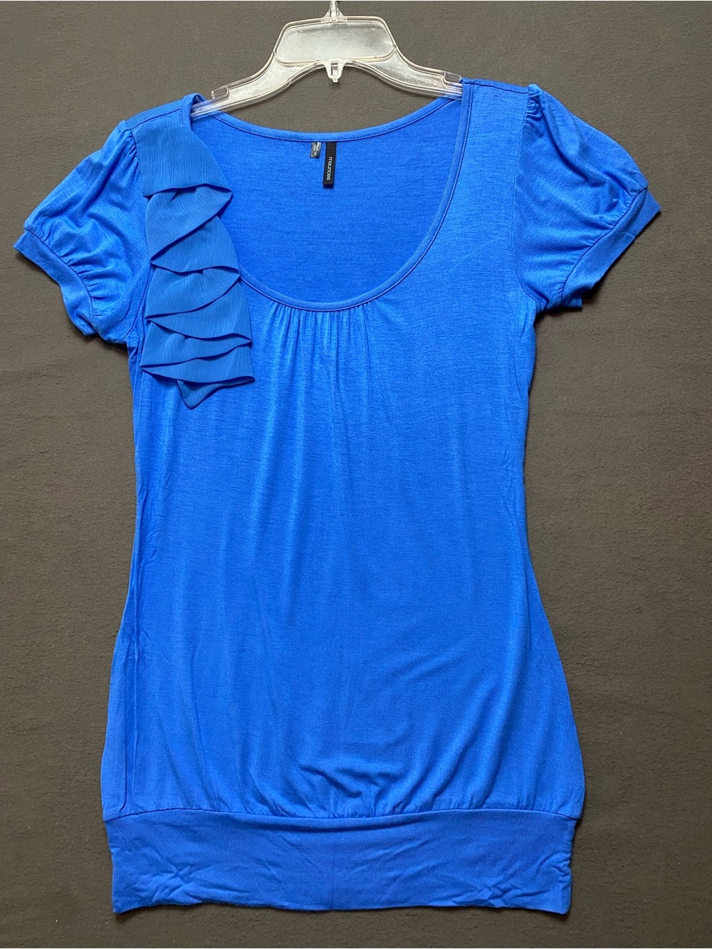 Maurices Small Royal Blue Ruffle Shoulder Scoop Neck Tee